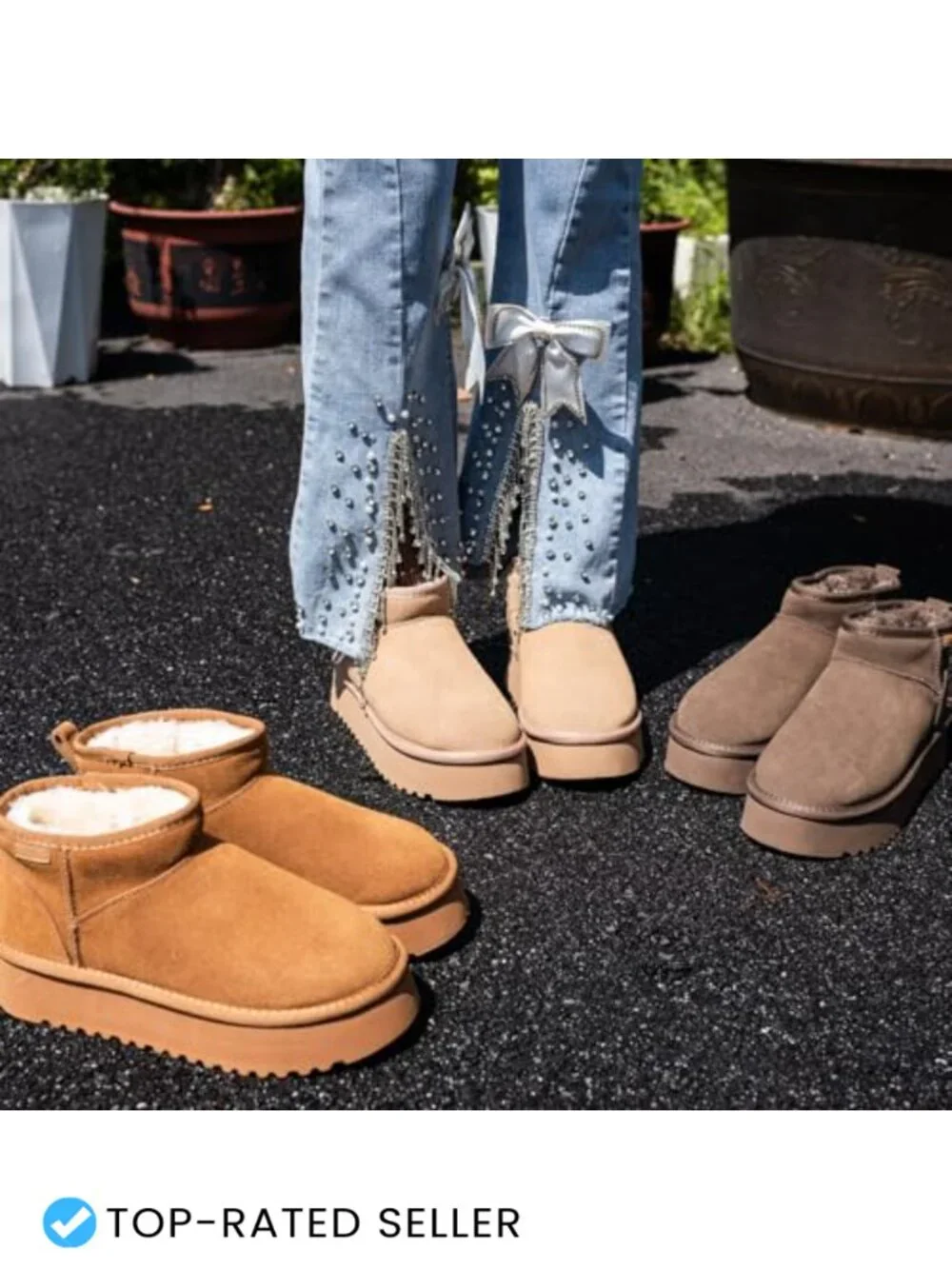 Women's Suede Ankle Snow Boots with 15mm Faux Fur Lining, Comfortable Wool